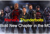 Artwork featuring Marvel’s Thunderbolts team lineup including Yelena, Bucky, Ghost, and others, in a gritty, cinematic style with a dark color tone.