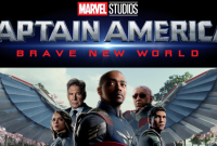 Sam Wilson as Captain America with shield, standing heroically in a divided world, symbolizing the new era of the MCU in Captain America: Brave New World.